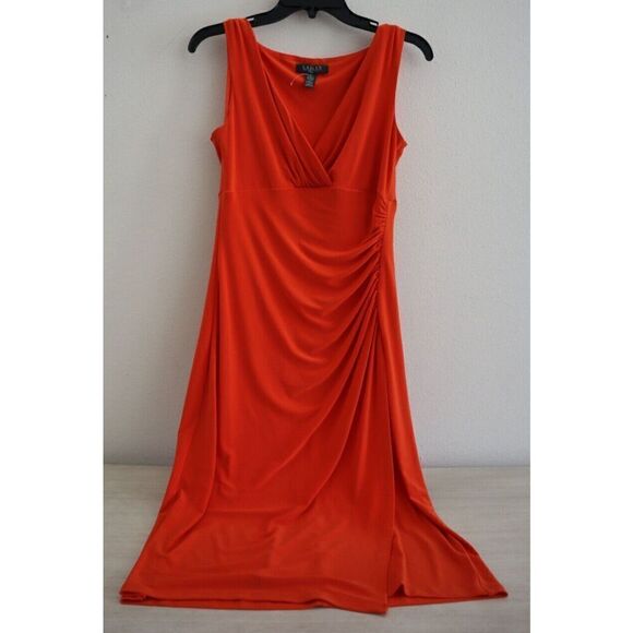 Lauren Ralph Lauren Dresses & Skirts - Lauren Ralph Lauren Women's Sz 6 Orange Sleeveless Ruched Faux Wrap Dress